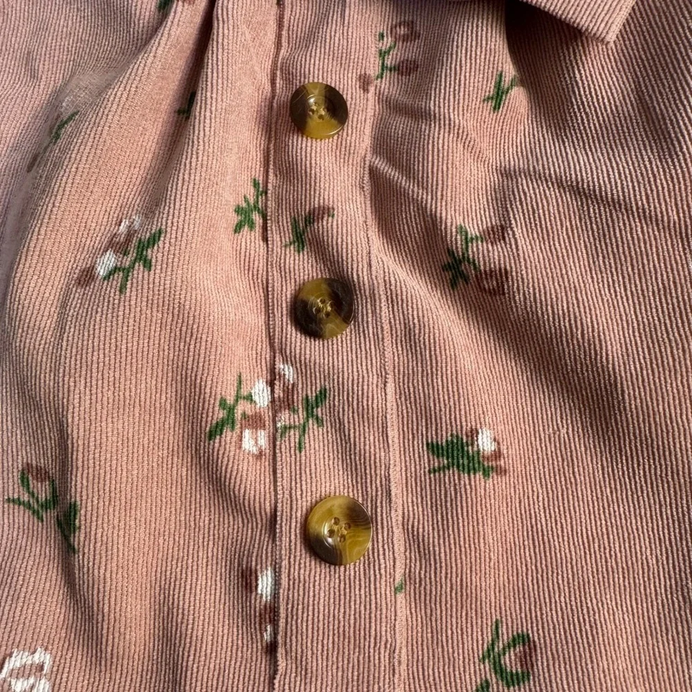 Girls Pink Corduroy Floral Paperbag Waist Button Front Skirt Size 4